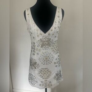 Marciano Embellished V-Neck Mini Dress - White/Ivory - Size 4 "AS IS"
